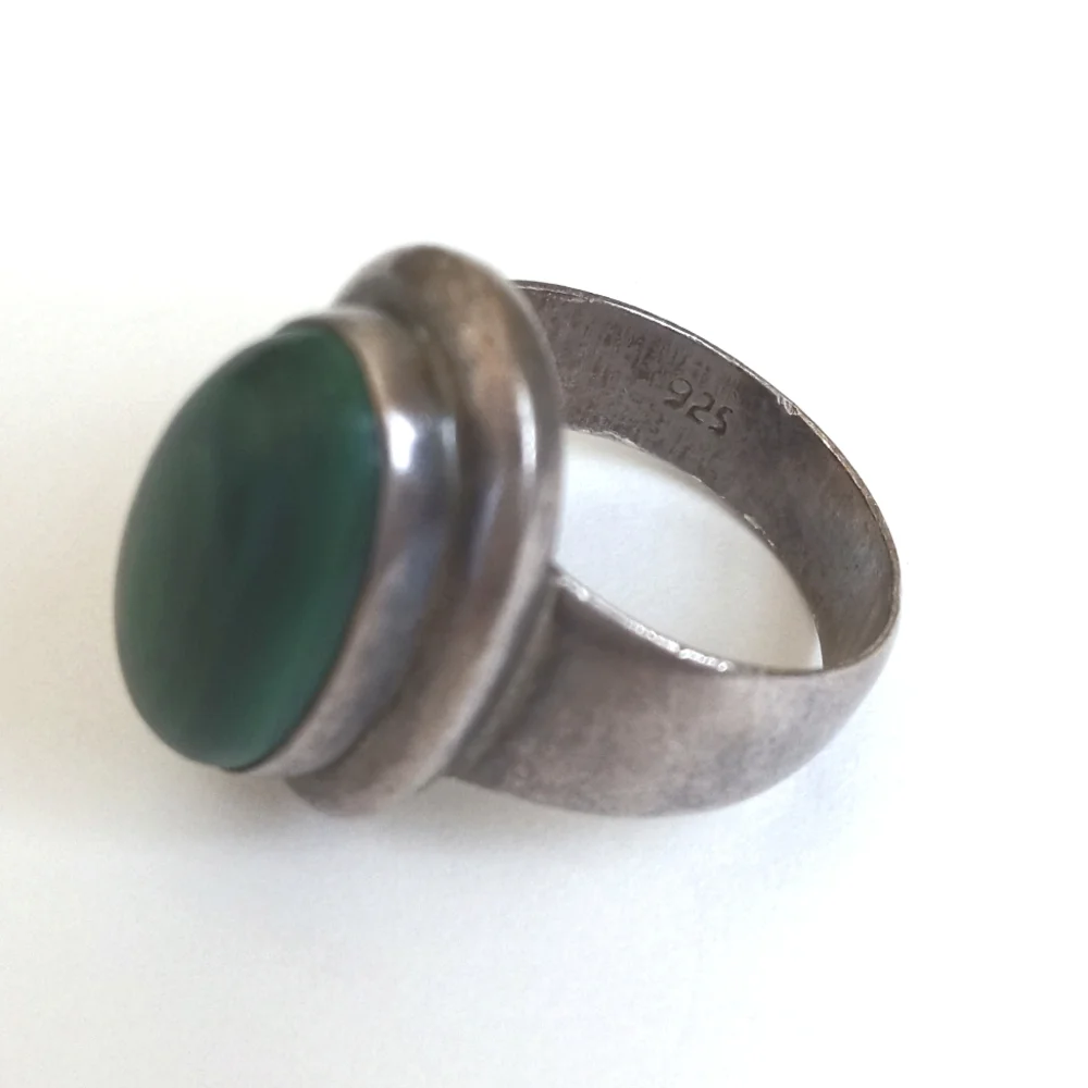 Antique 925 Green Malachite Gemstone Ring Sterling Silver From India *Unique